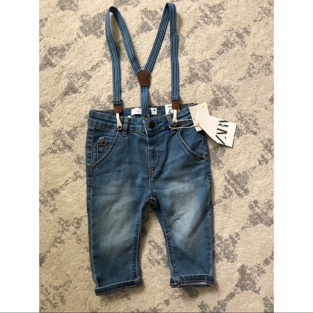 Zara NWT jeans w suspenders 9-12mo